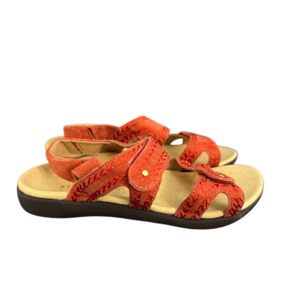 Revitalign Womens 6D Burnt Orange Suede Orthotic Sandals Embroidered Straps
